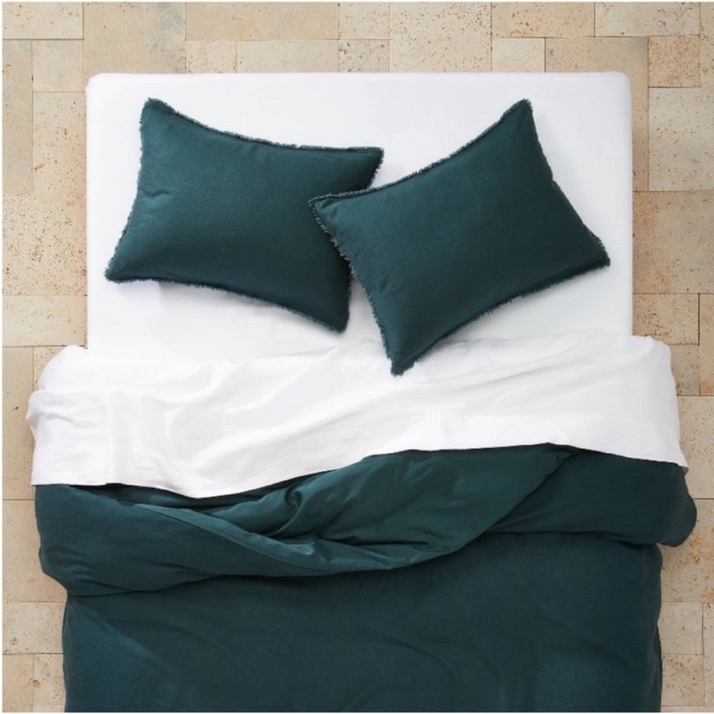 NWT Full/Queen Heavyweight Linen Blend Duvet Cover & Sham Set Dark Teal Blue - Picture 5 of 6